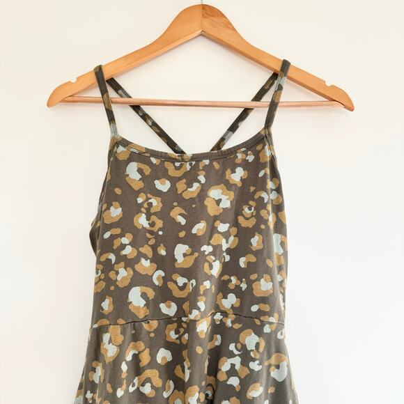 Pact Fit and Flare Racerback Organic Cotton Mini Dress in Green Leopard Print - Picture 2 of 8